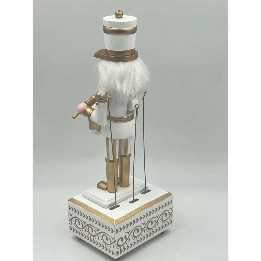 Musical Nutcracker Drummer 14in Gold White Christmas Decor